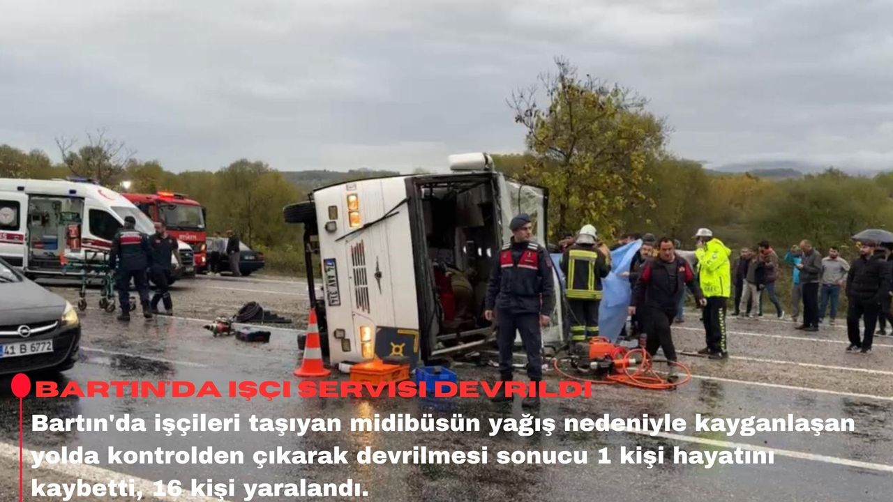 Bartın'da işçi servisi devrildi