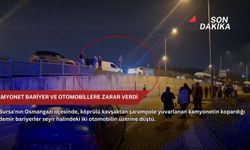 Kamyonet bariyer ve otomobillere zarar verdi