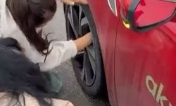 Bursa'da yola çıkan yavru kedi araç tekerine girdi!