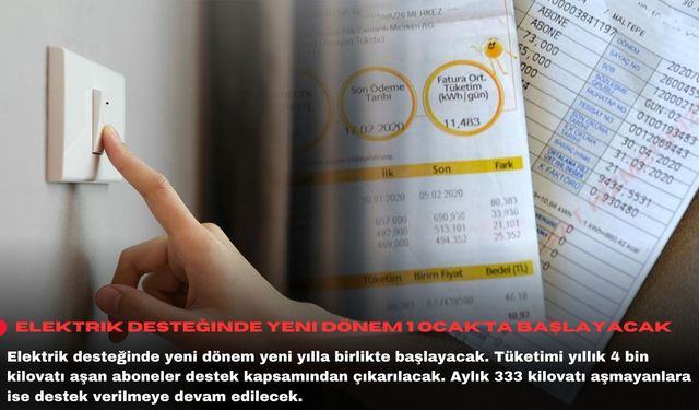 Elektrik desteğinde yeni dönem 1 Ocak'ta başlayacak