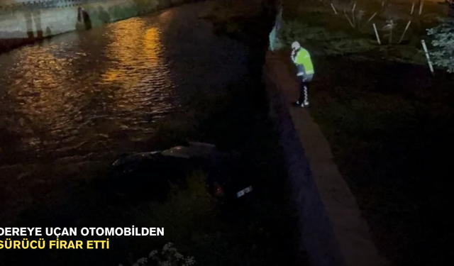 Dereye uçan otomobilden sürücü firar etti