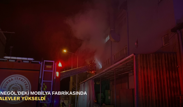 İnegöl'deki mobilya fabrikasında alevler yükseldi